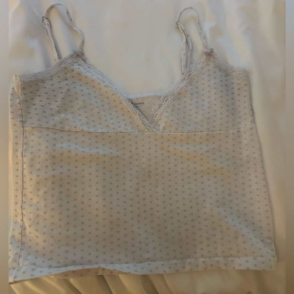 Brandy Melville Lace Trim Heart Pattern Camisole